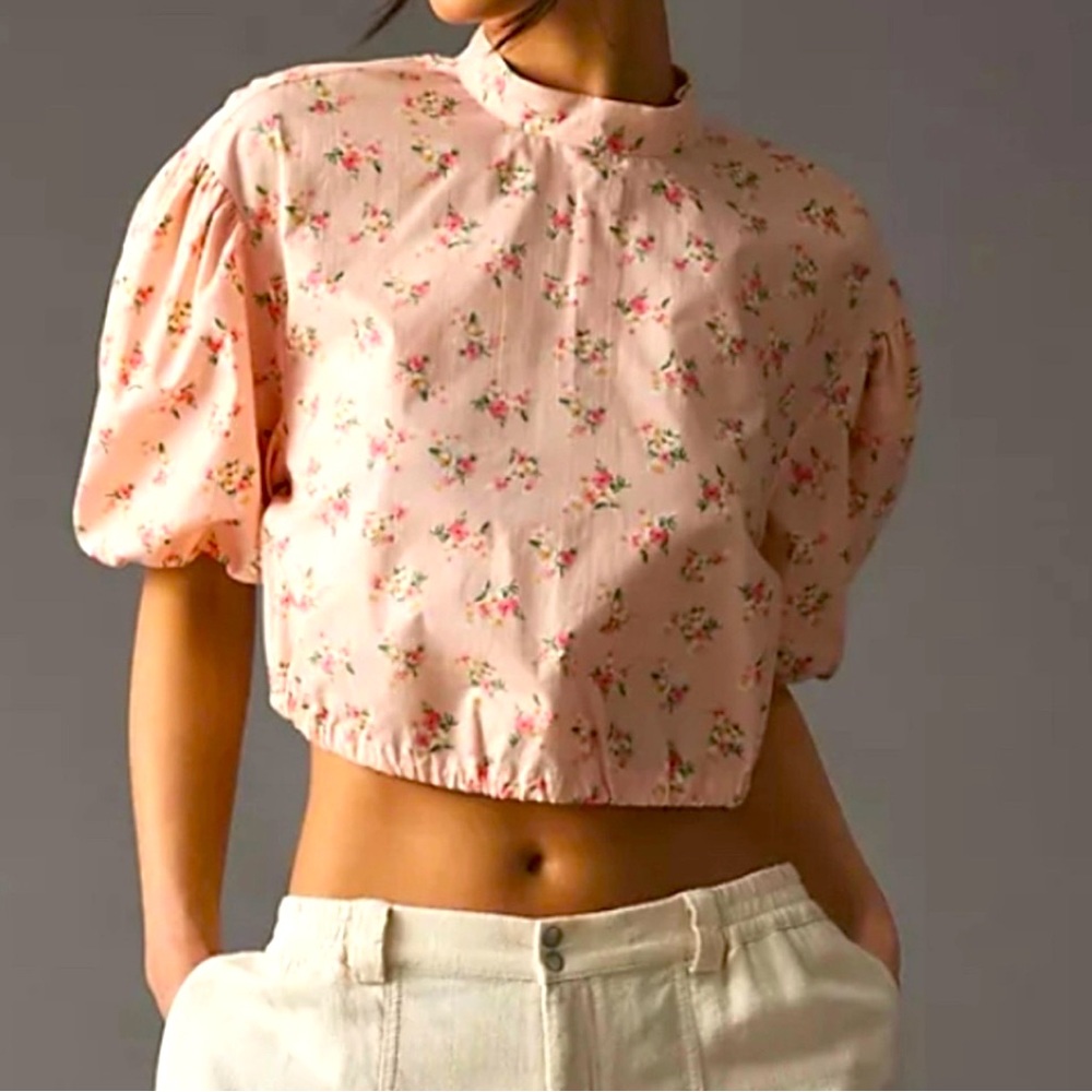 Puff sleeve floral crop top